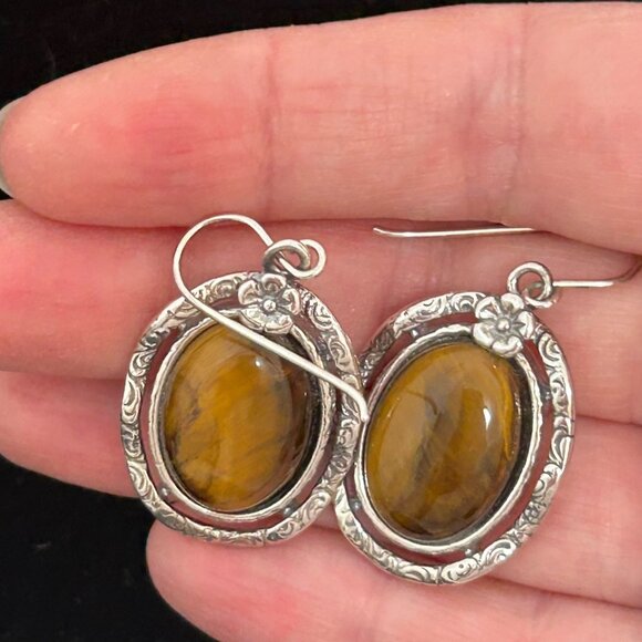 gorgeous Shablool sterling and tiger's eye earrings - Picture 5 of 8